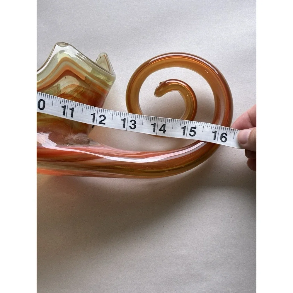 Vintage Hand Blown Leaf Art Glass Bowl Dish 15